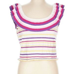 Emily Wonder Stripes Knit Ruffle Size L Top Retro Festival Summer Rainbow